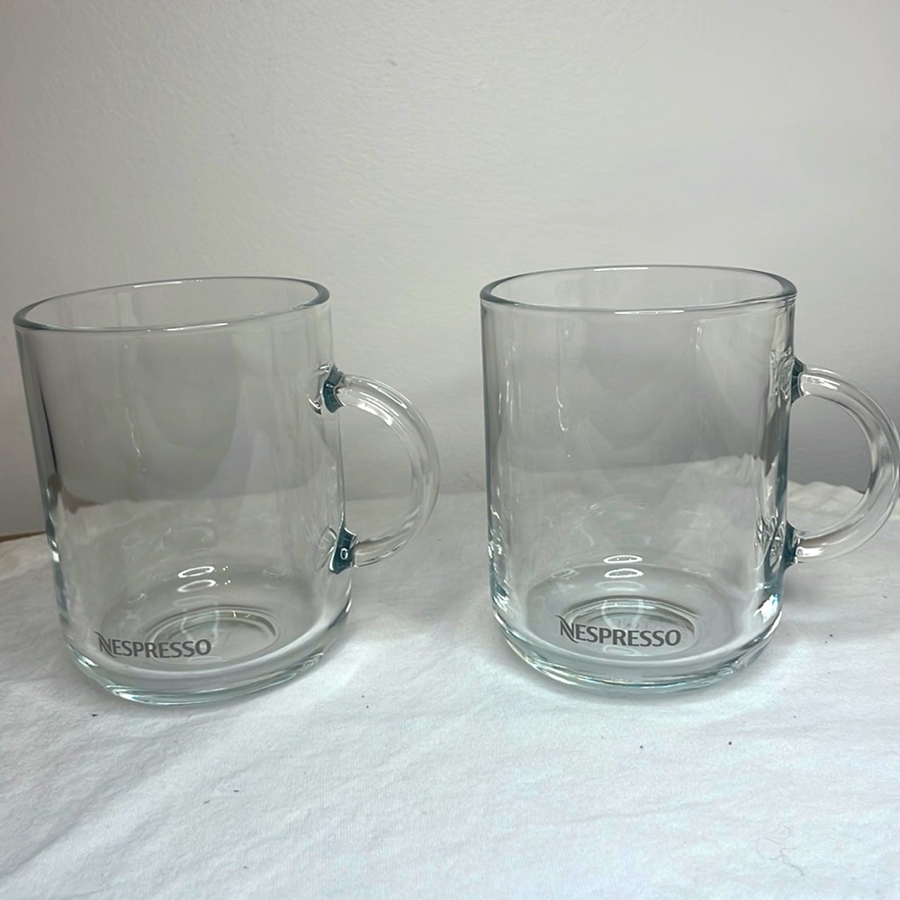 Set of 2 clear glass nespresso mugs